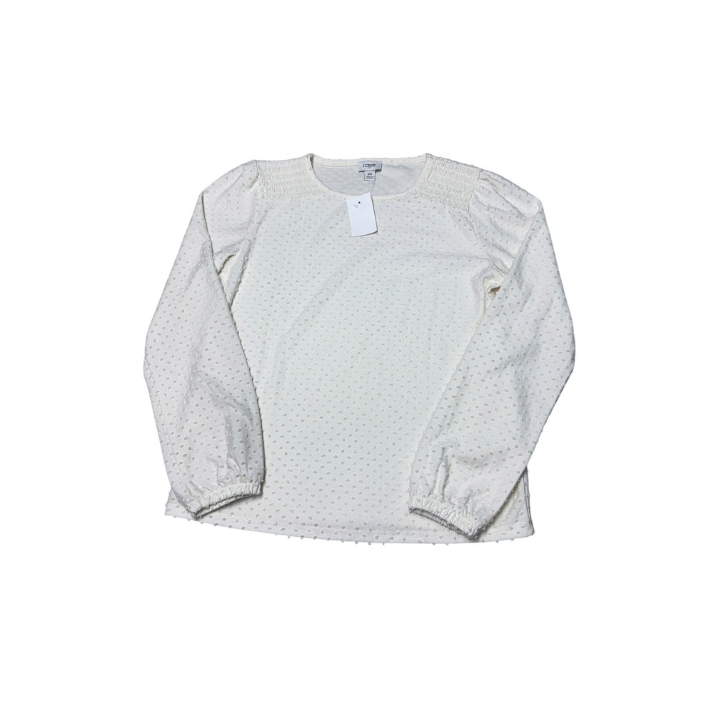 NWT J.Crew Womens Long sleeve Clip Dot Top Ivory Clip Dot Smocked Shoulder XS